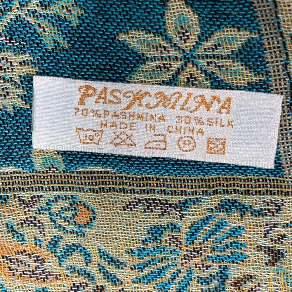 Teal, tan, and brown pashmina shawl/ scarf